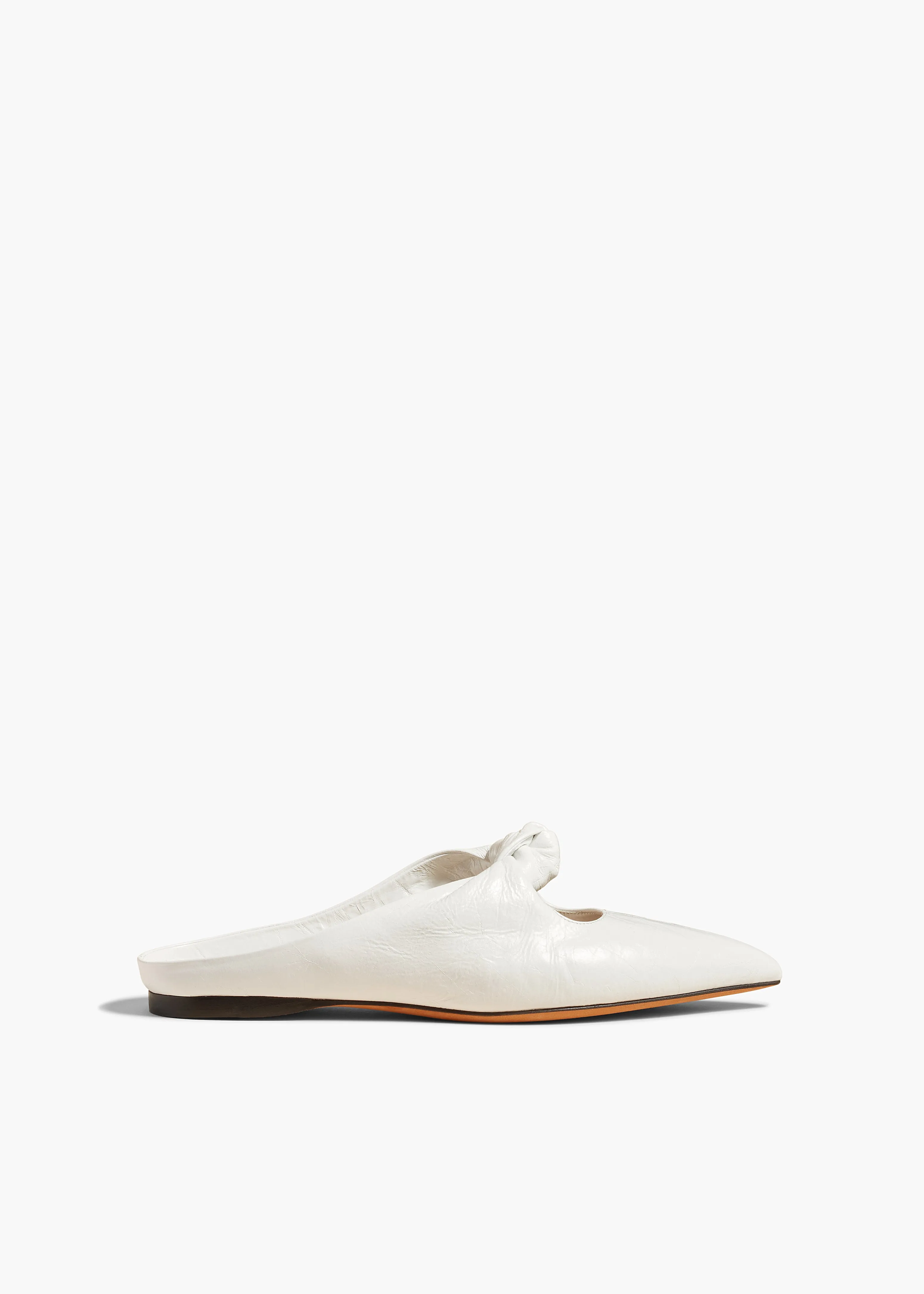 Rowan Flat Mule in White Crinkled Leather