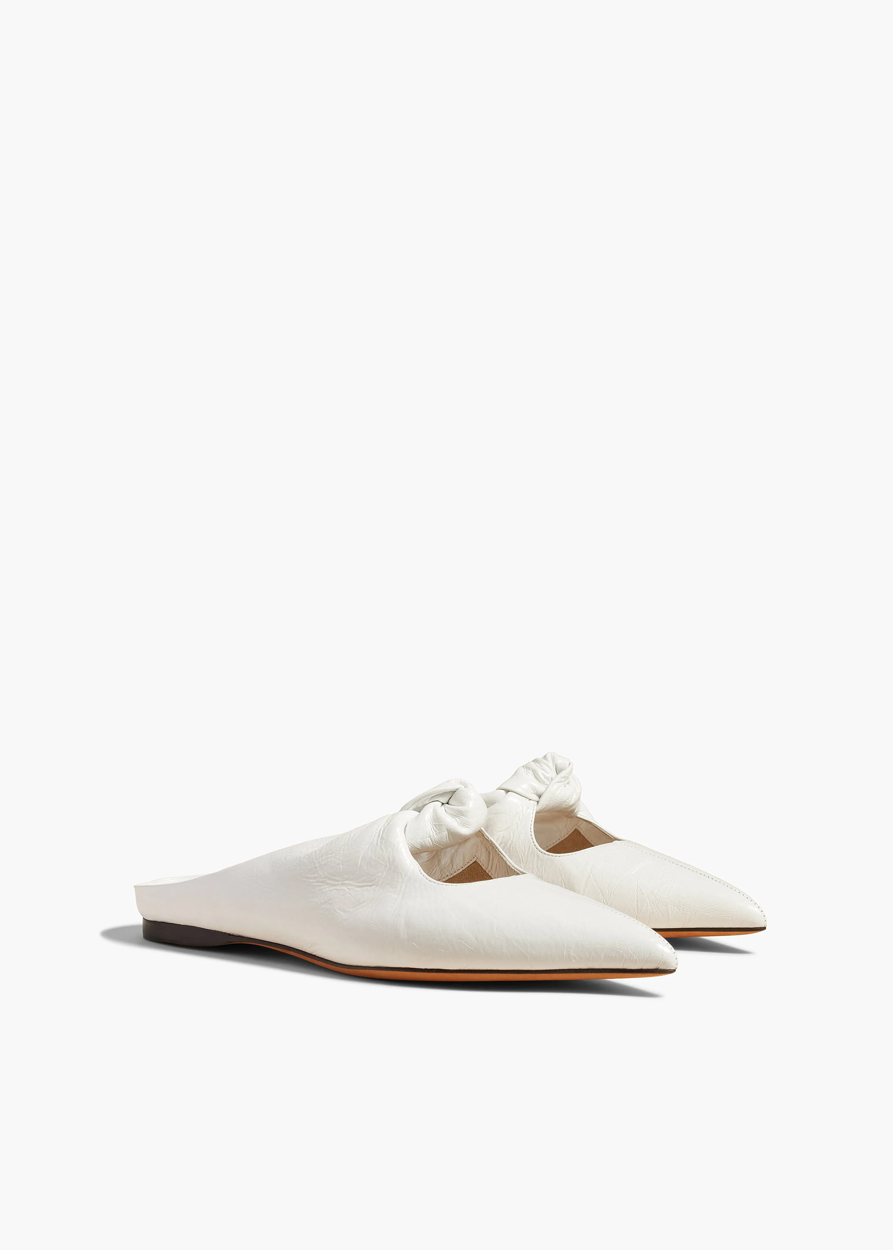 Rowan Flat Mule in White Crinkled Leather