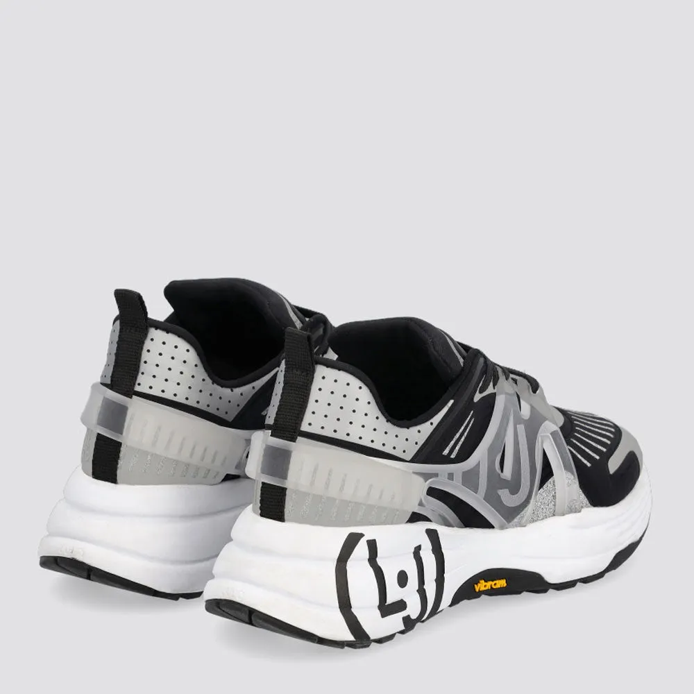 Scarpe Donna LIU JO Sneakers Running in Lycra colore Bianco Nero e Argento