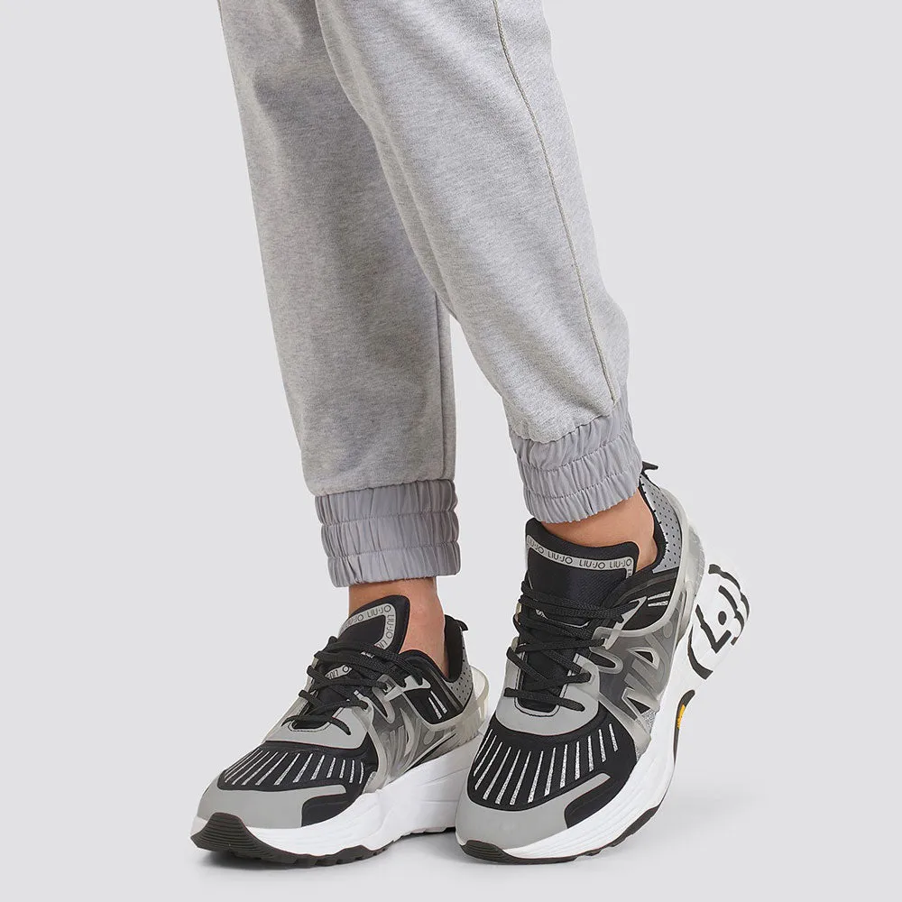 Scarpe Donna LIU JO Sneakers Running in Lycra colore Bianco Nero e Argento