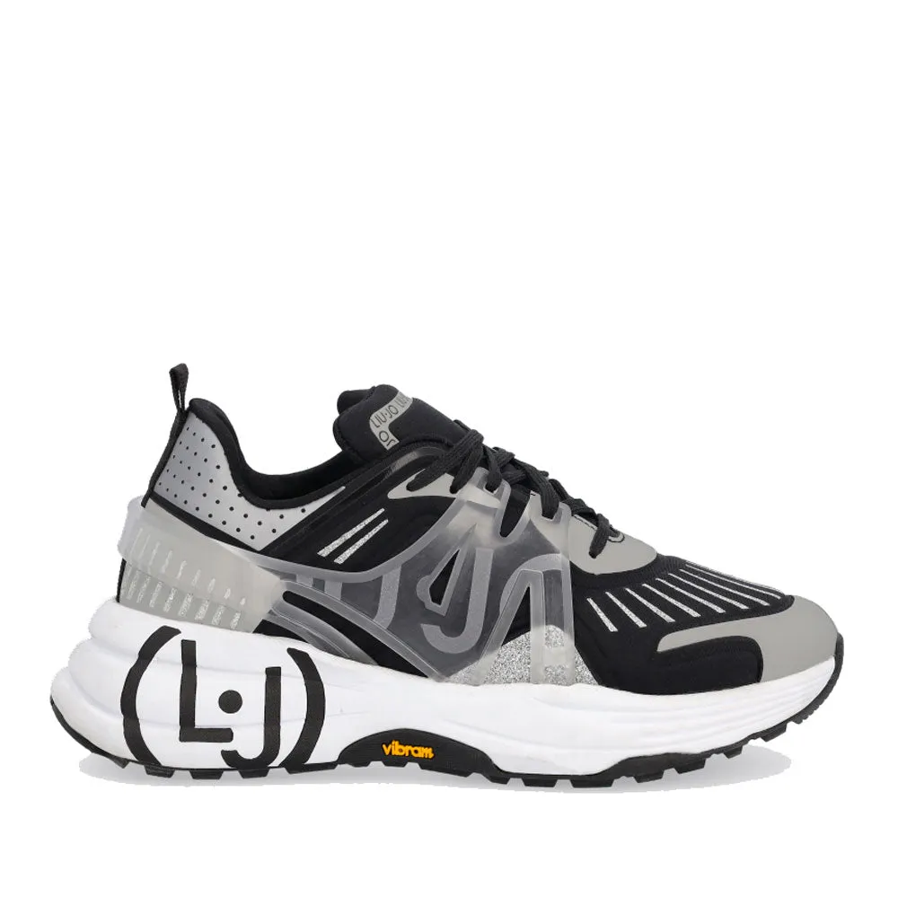 Scarpe Donna LIU JO Sneakers Running in Lycra colore Bianco Nero e Argento