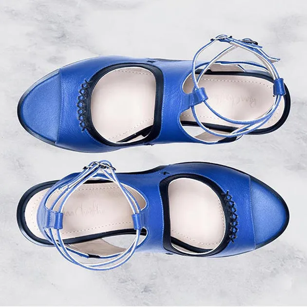 Sia Sandal | Cobalt & Black Leather