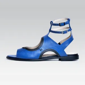 Sia Sandal | Cobalt & Black Leather