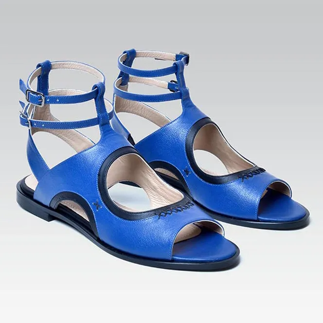 Sia Sandal | Cobalt & Black Leather