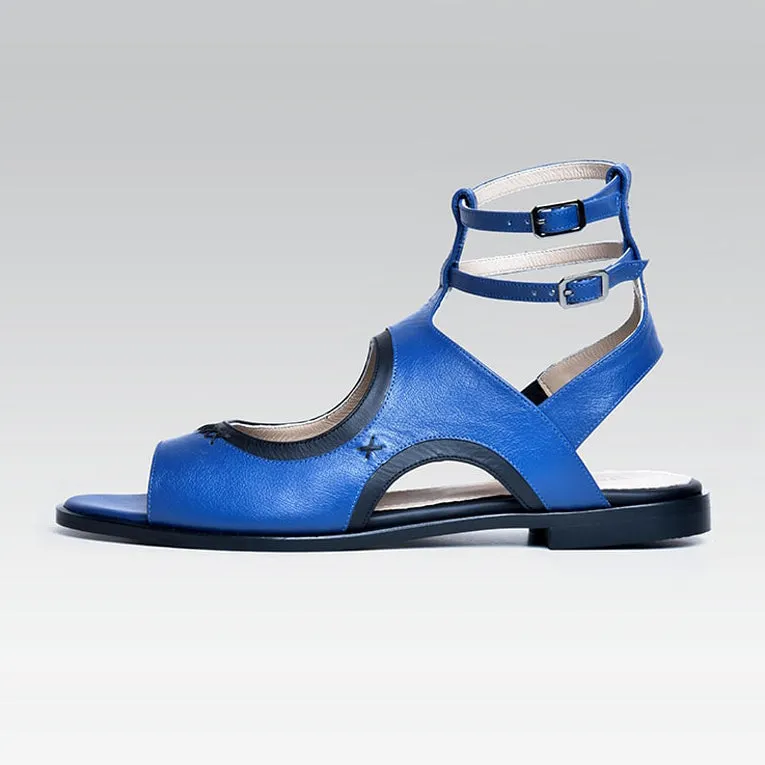 Sia Sandal | Cobalt & Black Leather