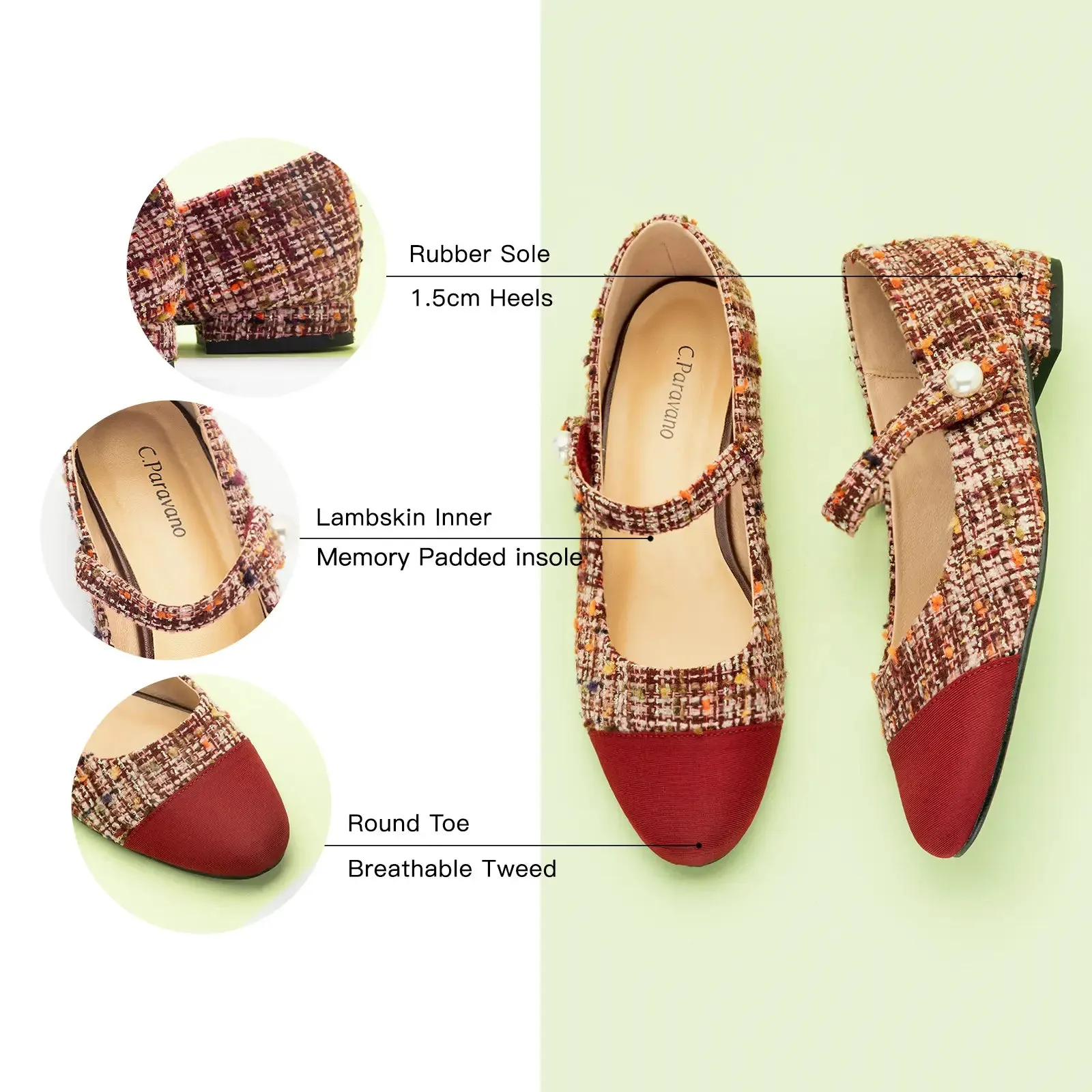 Single-Strap Tweed/Solid Mary Jane (Clara)