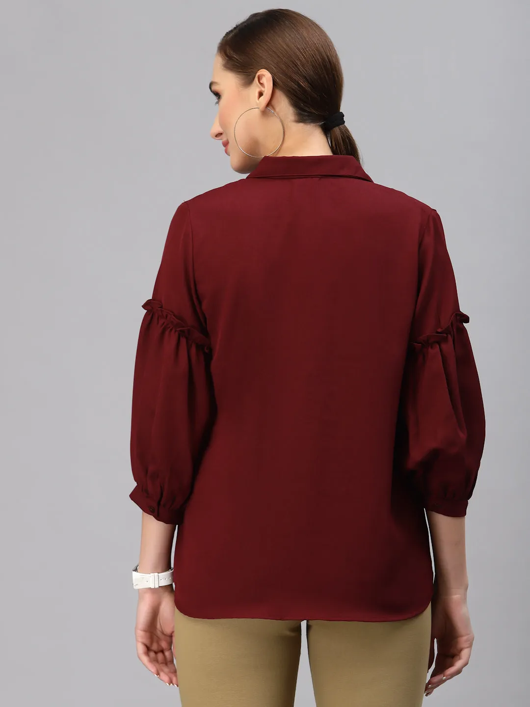 Style Quotient Women Solid Maroon Polymoss Regular Formal Shirt