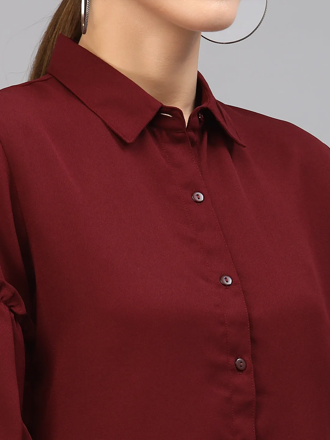 Style Quotient Women Solid Maroon Polymoss Regular Formal Shirt