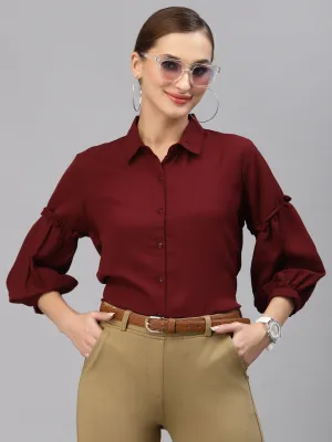 Style Quotient Women Solid Maroon Polymoss Regular Formal Shirt