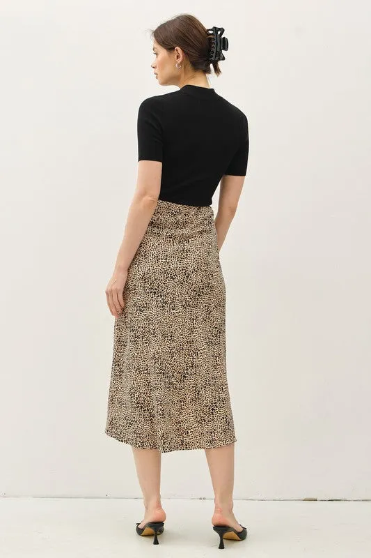 Susie High Waist Leopard Print Midi Skirt Brown