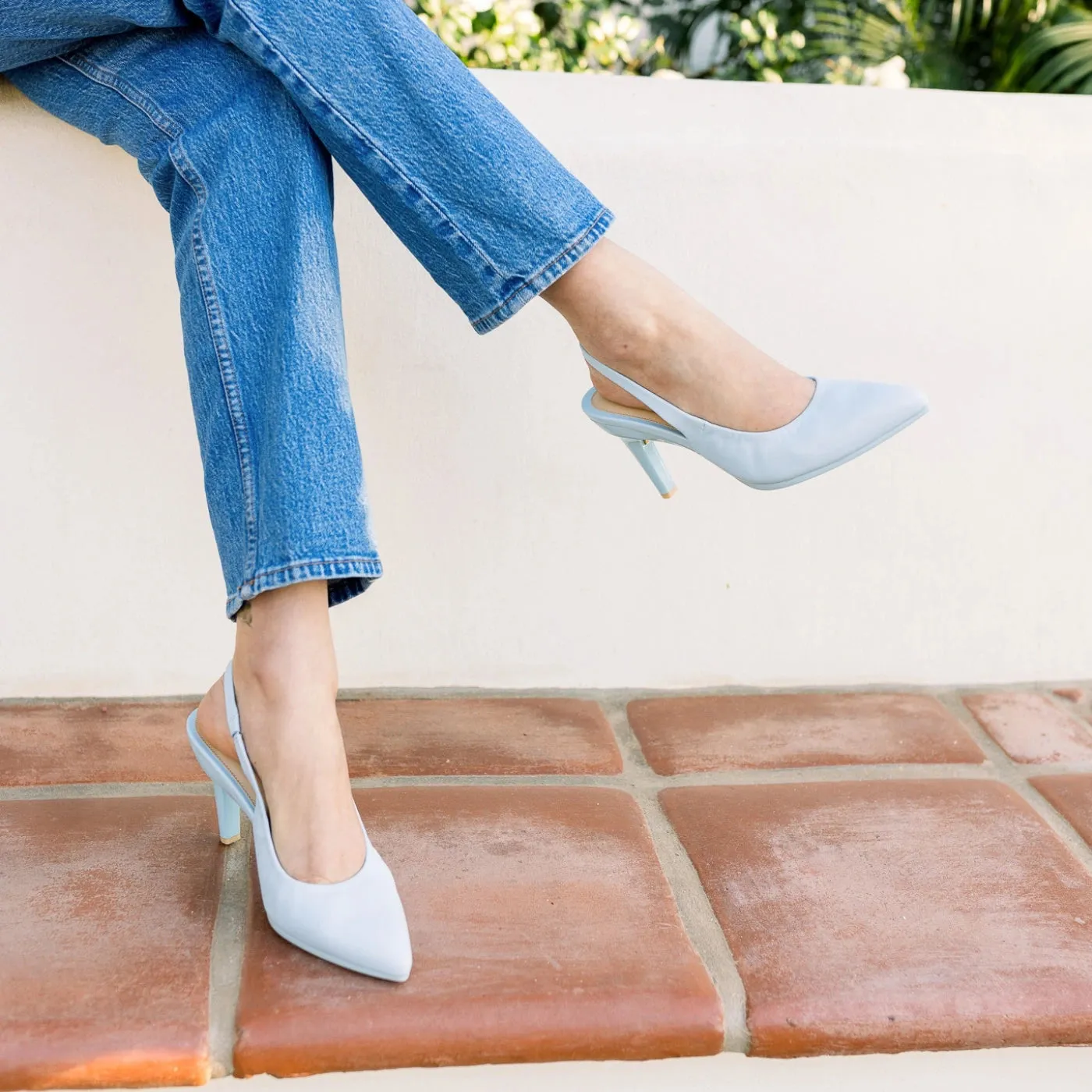 The Slingback - Baby Blue Leather 4 Block