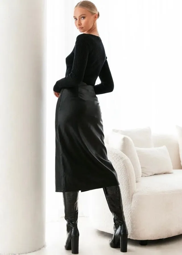 Vegan Leather Pencil Skirt - Black
