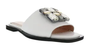 Ventutto White Crystal Embellished Leather Slide-