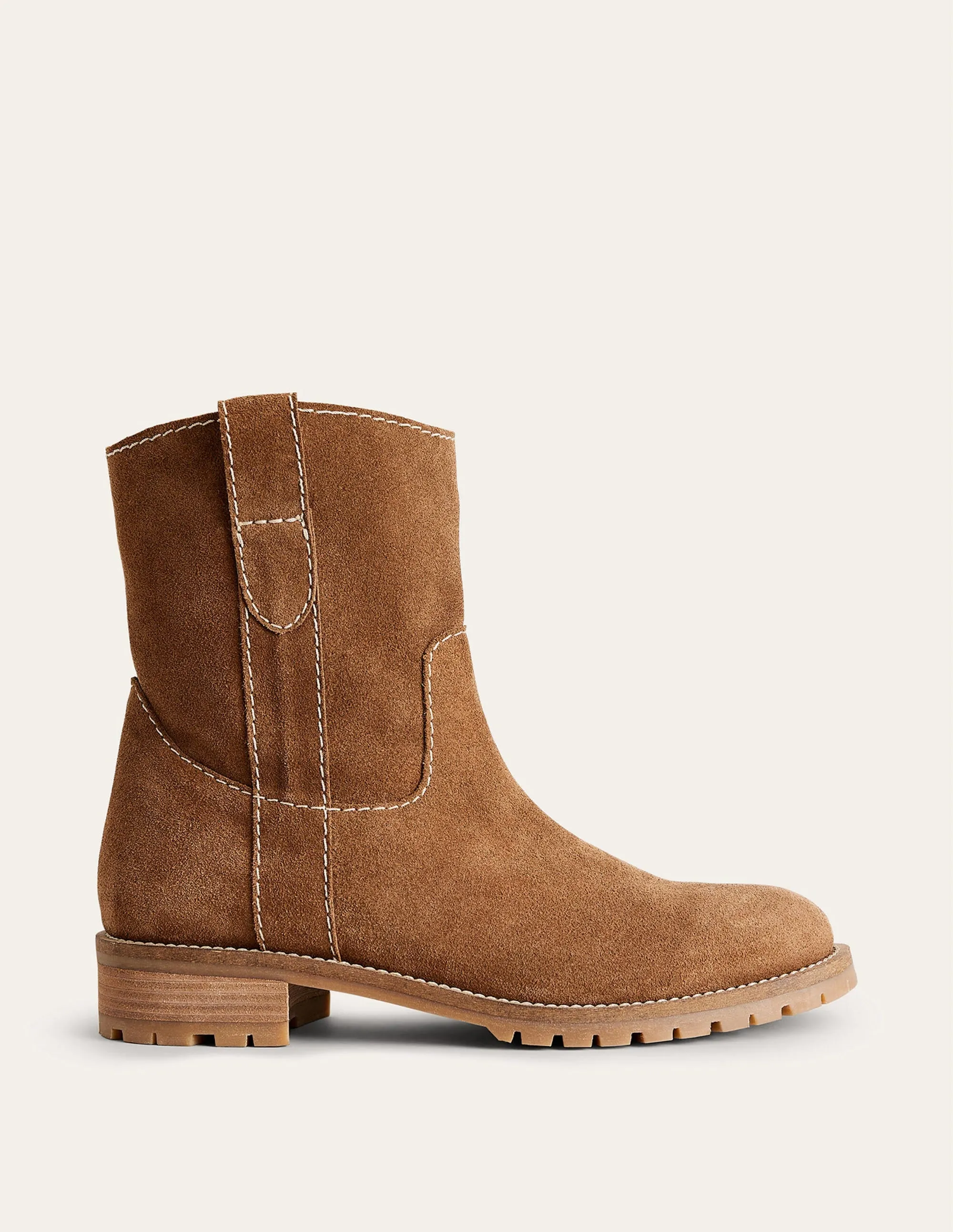 Western Suede Ankle Boots-Tan Suede