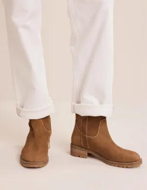 Western Suede Ankle Boots-Tan Suede