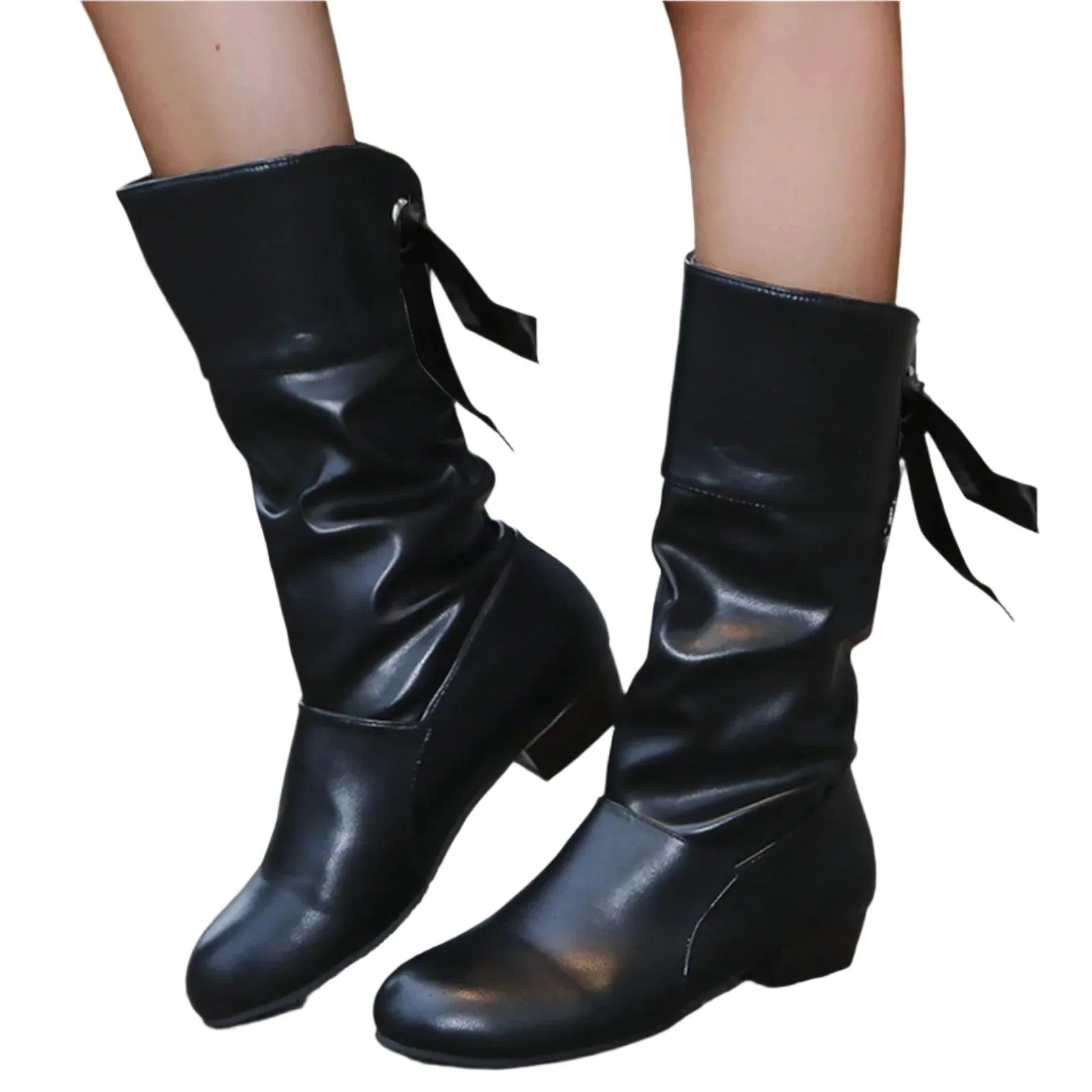 Women's Versatile Mid-Calf Boots – Chunky Heel Western-Inspired Motorcycle Boots