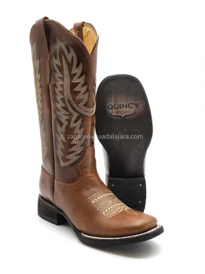 WOMEN'S WIDE SQUARE TOE GRASSO BROWN LEATHER BOOT -Q322N8307