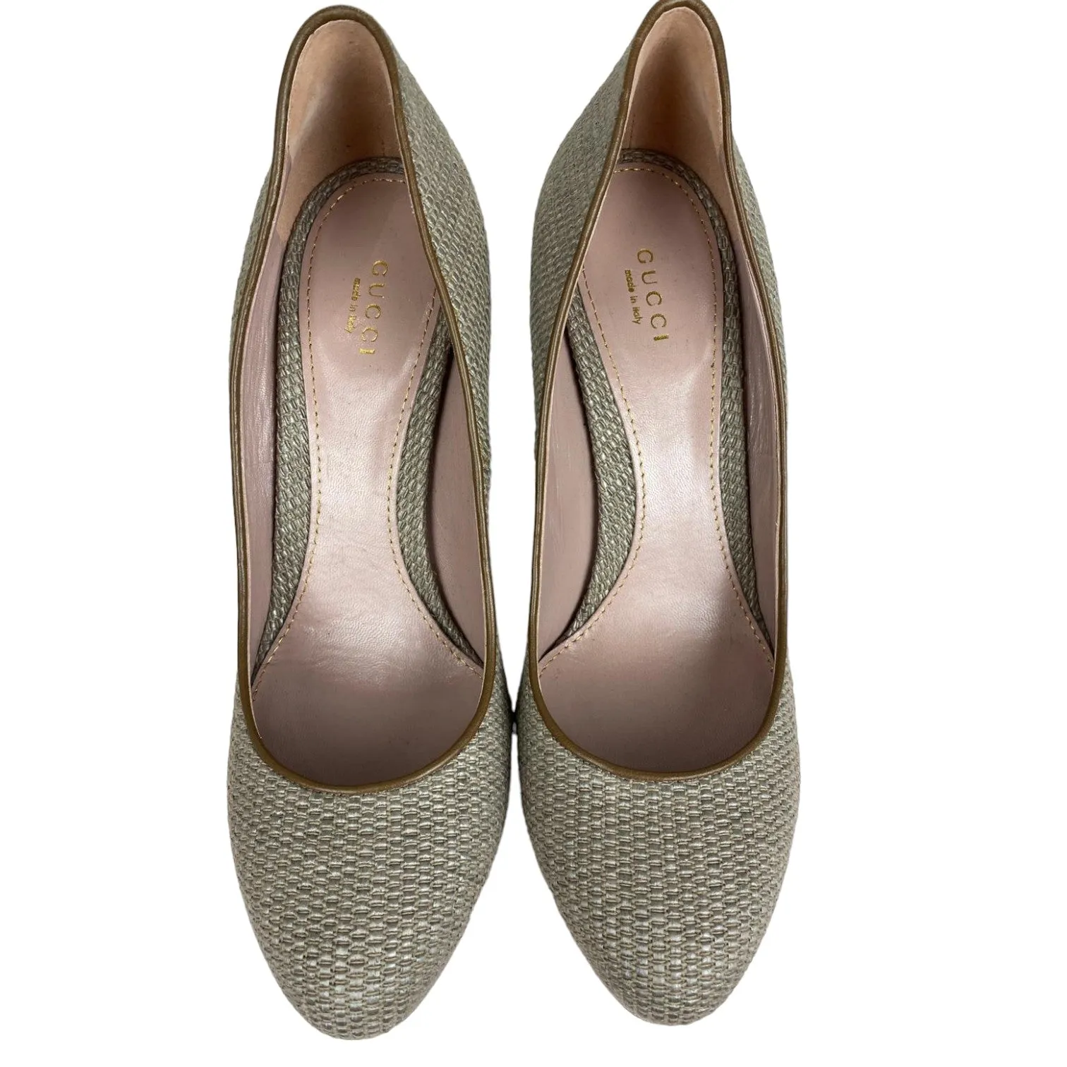 Woven Heels Greige Leather Beige Size 40