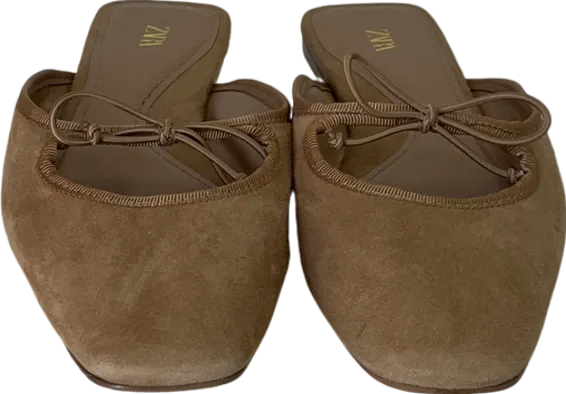 ZARA Beige Suede Bow Tie Flats UK 7 EU 40 