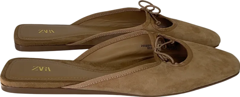 ZARA Beige Suede Bow Tie Flats UK 7 EU 40 